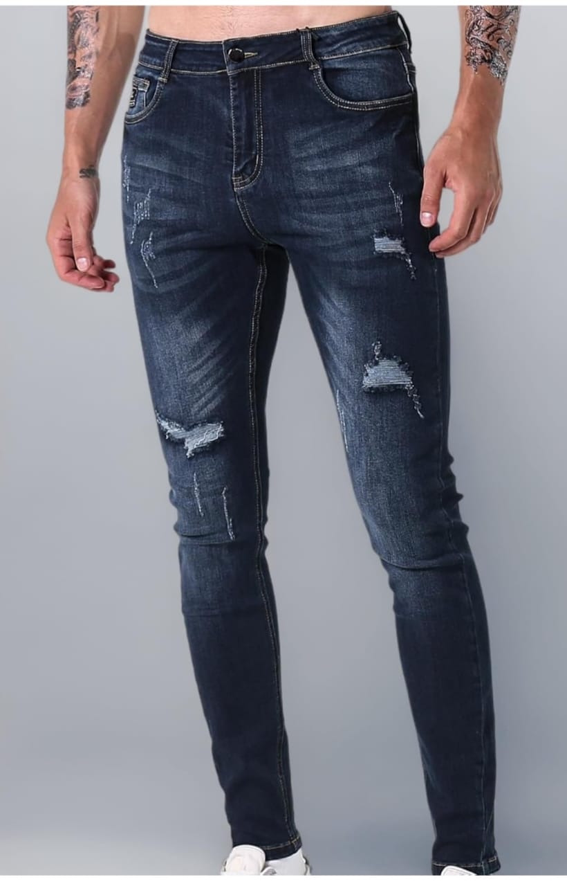 CK Men’s Dark Blue Damage Jeans | Stylish Ripped & Distressed Denim