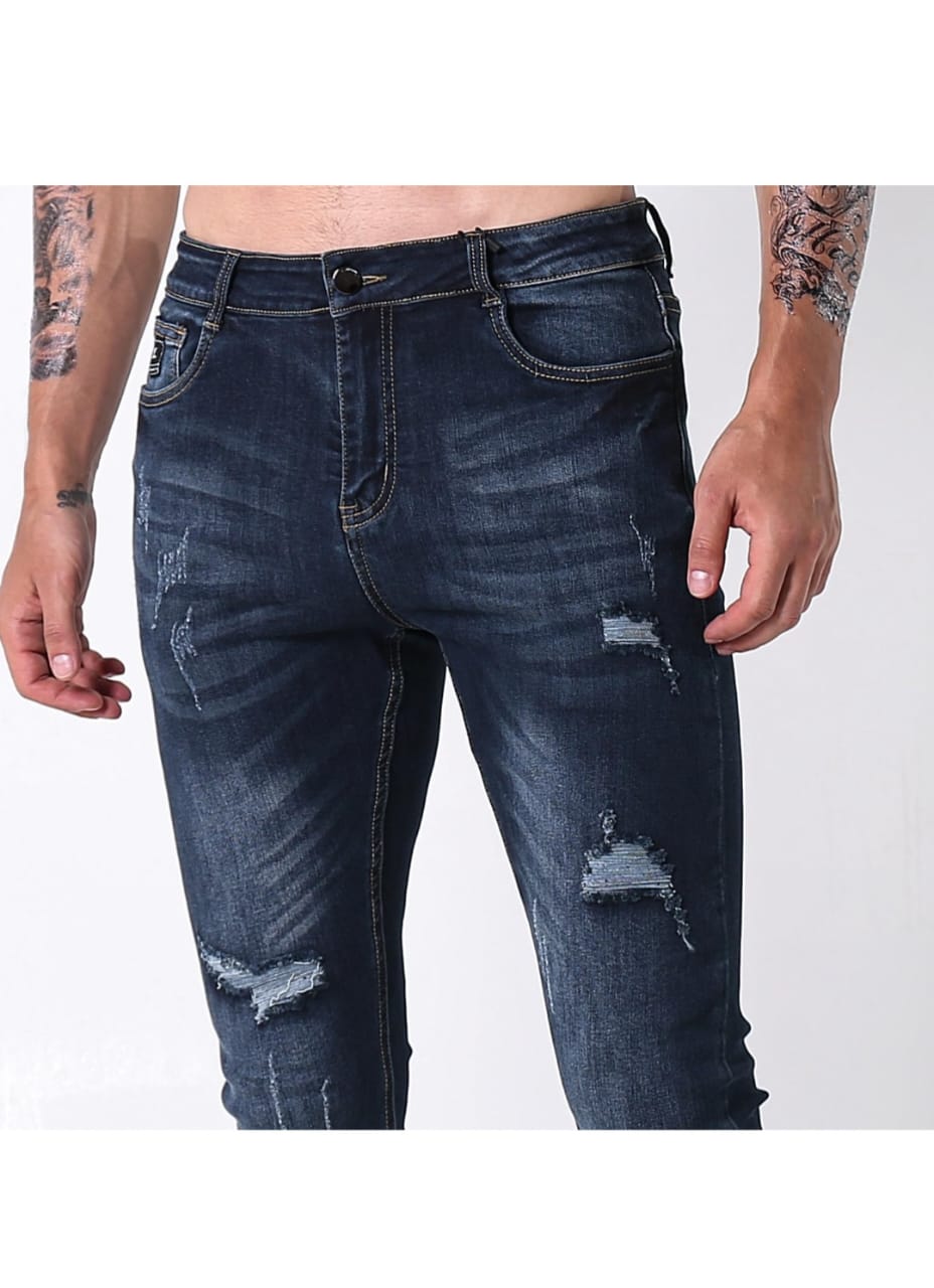 CK Men’s Dark Blue Damage Jeans | Stylish Ripped & Distressed Denim