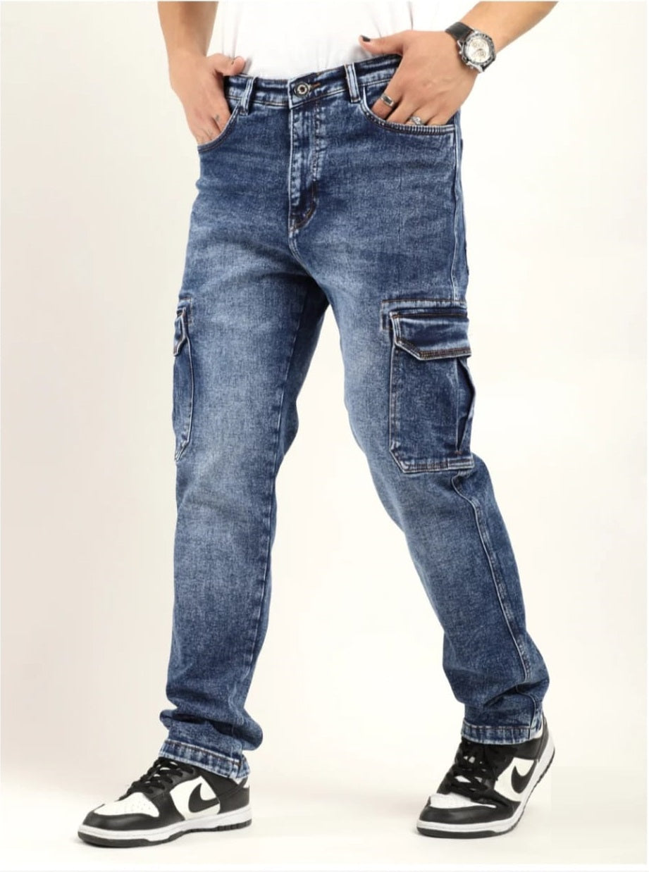CK Best Carbon Blue Denim Cargo Pants for Men | Premium Slim Fit | Cristal Kart
