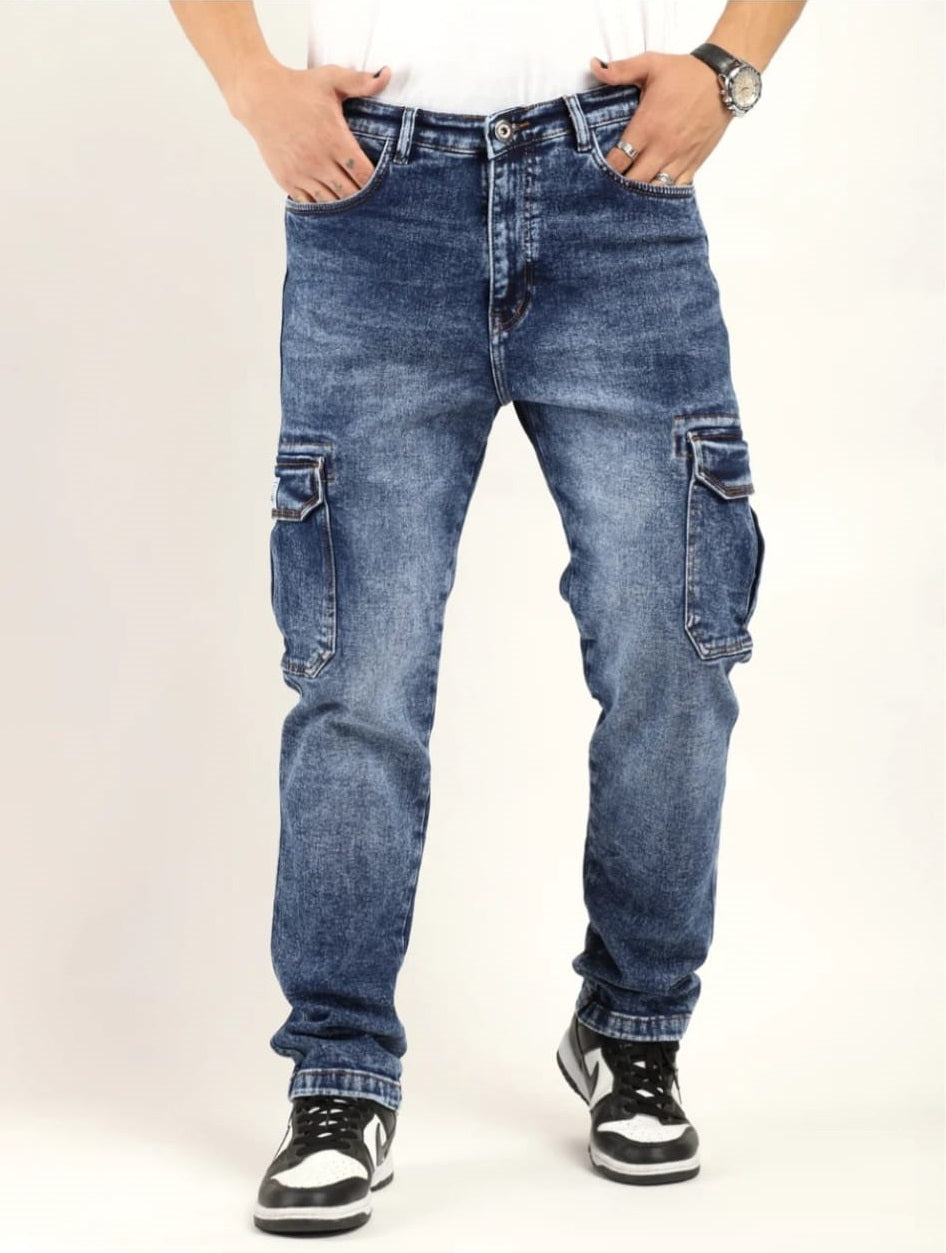 CK Best Carbon Blue Denim Cargo Pants for Men | Premium Slim Fit | Cristal Kart