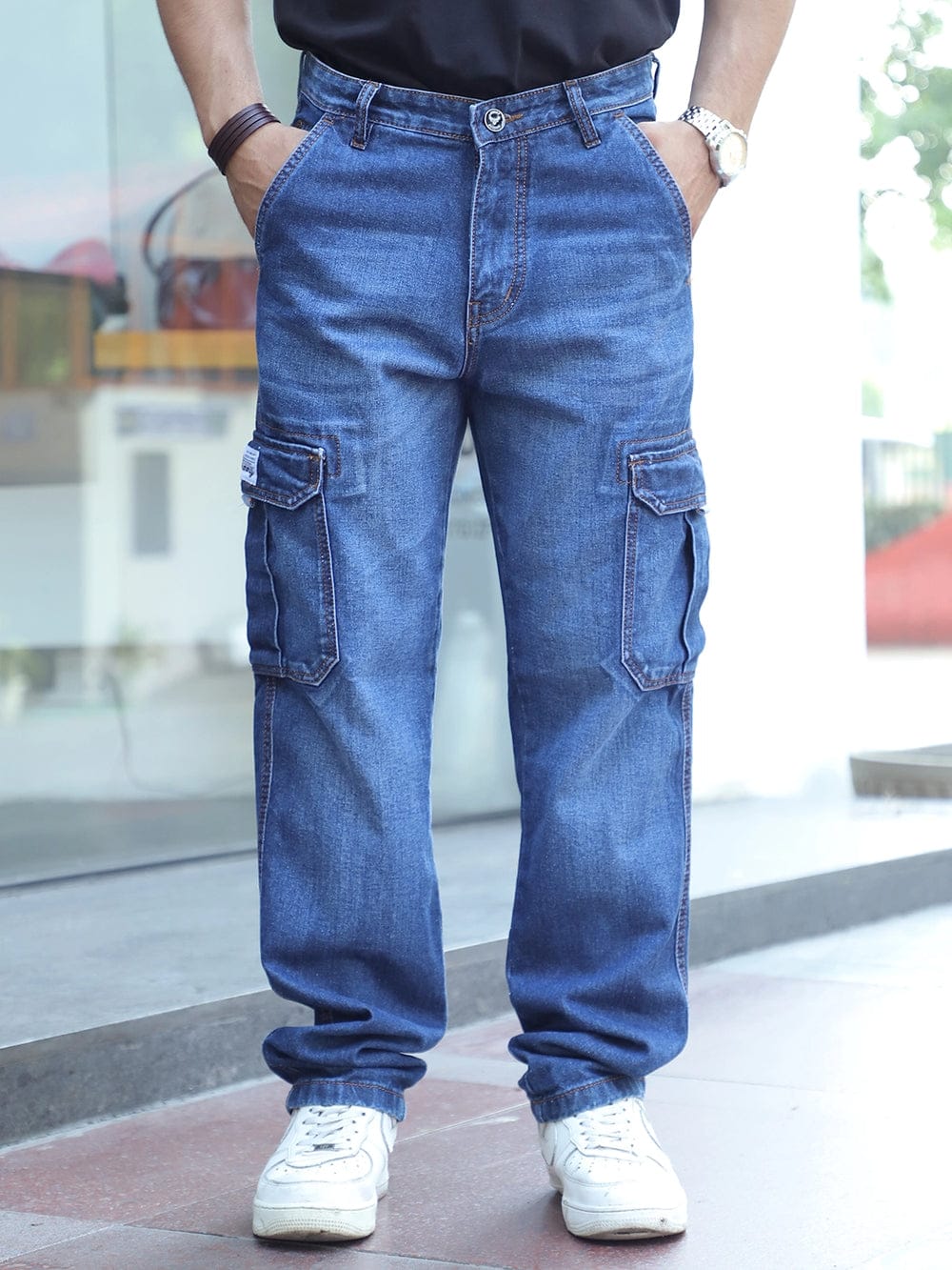 CK Dark Blue Men’s Denim Cargo Pants | Modern Slim Fit | Cristal Kart