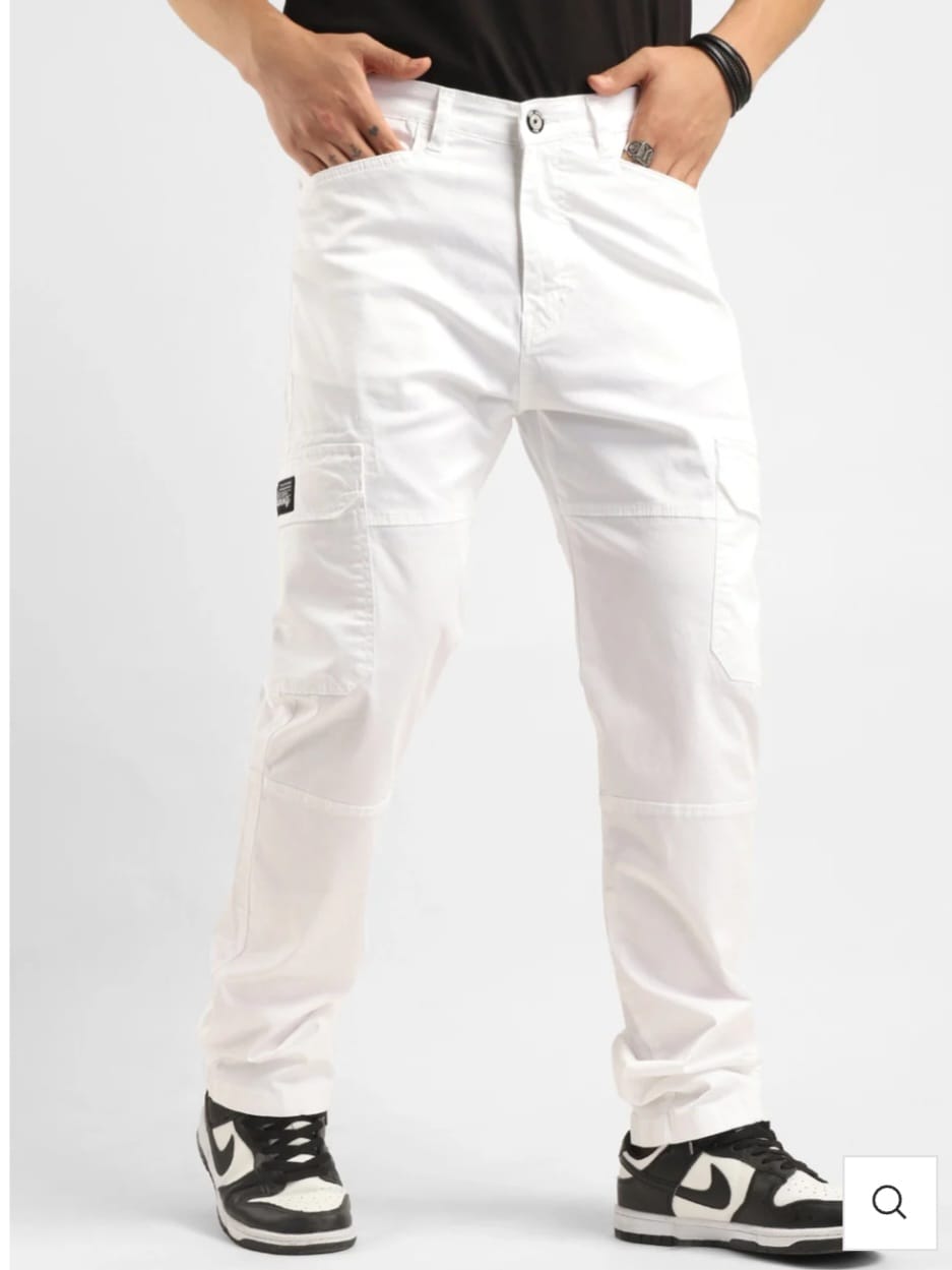 CK White Denim Cargo Pants for Men | Premium Stretchable | Cristal Kart
