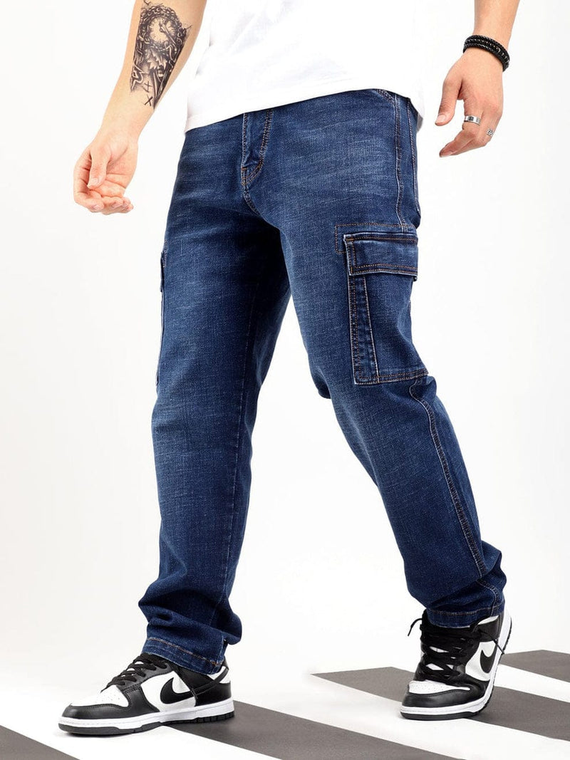 CK Best Dark Blue Denim Cargo Pants for Men | Slim Fit Stylish Cargo | Cristal Kart