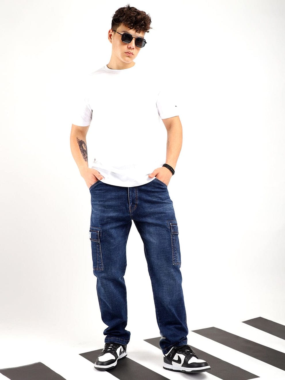 CK Best Dark Blue Denim Cargo Pants for Men | Slim Fit Stylish Cargo | Cristal Kart