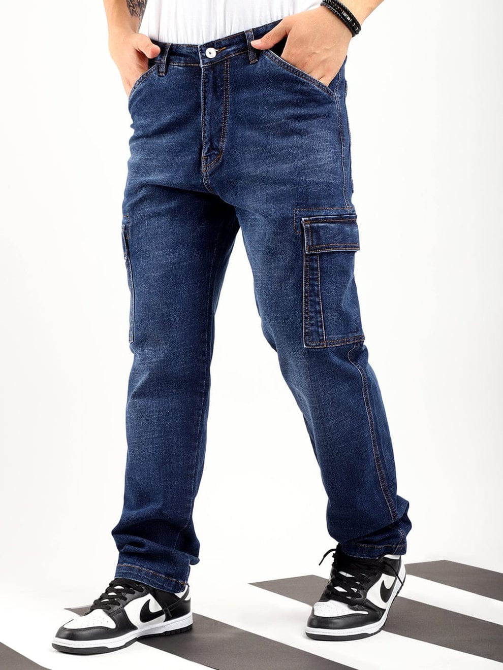 CK Best Dark Blue Denim Cargo Pants for Men | Slim Fit Stylish Cargo | Cristal Kart