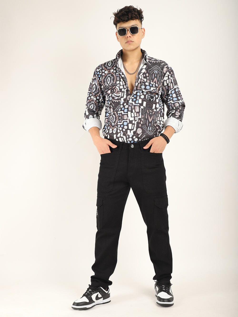 CK Dark Black Cotton Denim Cargo Pants for Men | Stretchable Slim Fit | Cristal Kart