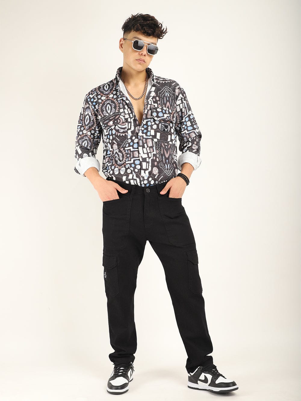 CK Dark Black Cotton Denim Cargo Pants for Men | Stretchable Slim Fit | Cristal Kart