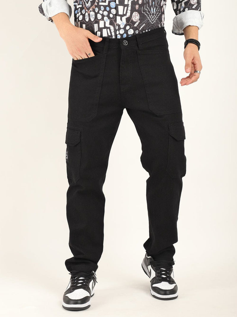 CK Black Cotton Cargo Pants for Men | Durable Casual Wear | Cristal Kart