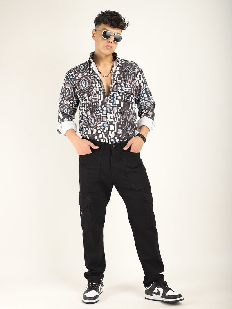 CK Black Cotton Cargo Pants for Men | Durable Casual Wear | Cristal Kart