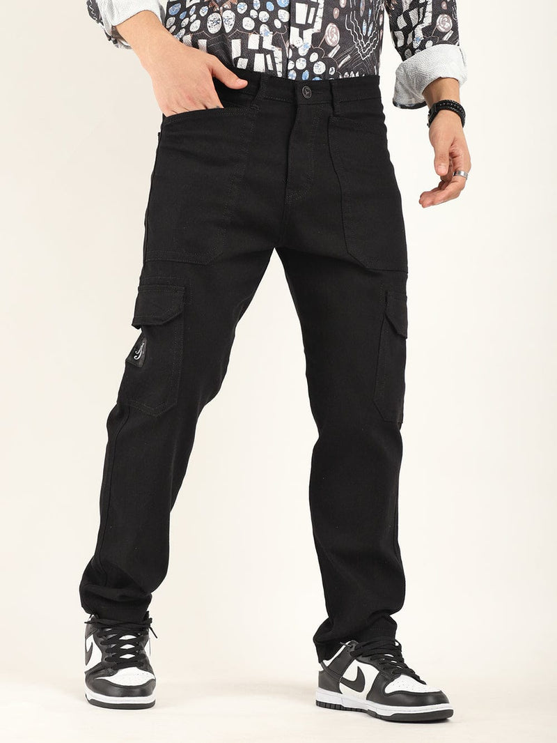 CK Black Cotton Cargo Pants for Men | Durable Casual Wear | Cristal Kart