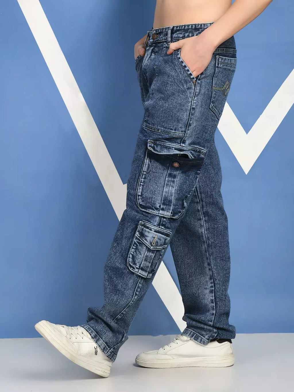 CK Best Blue Denim Cargo Pants for Men | Stylish Stretchable Fit | Cristal Kart